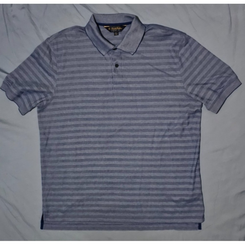Brooks Brothers Men's Large Blue Striped‎ Cotton Polo Shirt Short Sleeve